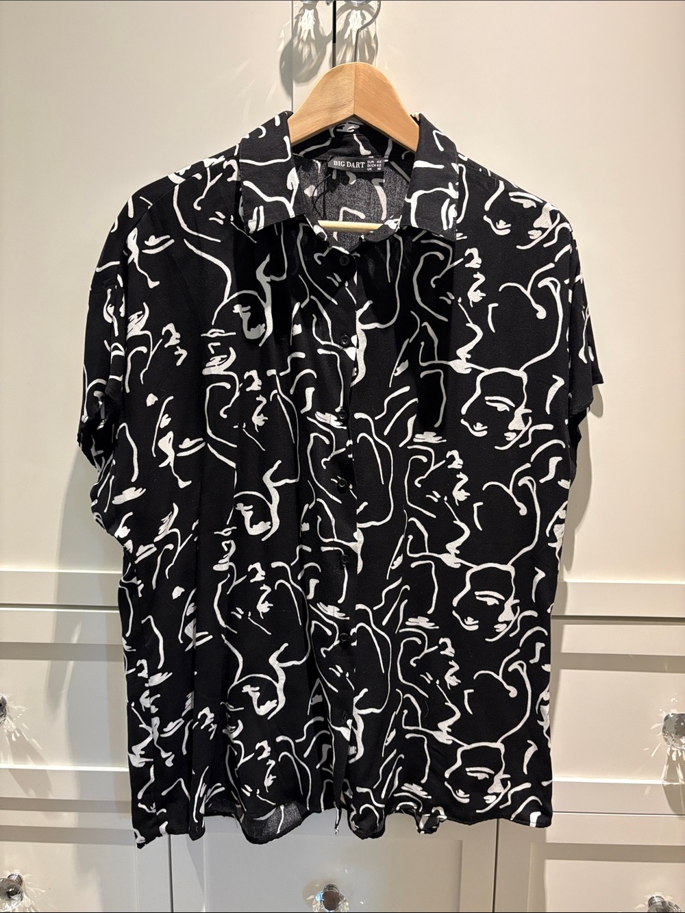 Big Dart Black & White Abstract Face Button-Down Shirt
